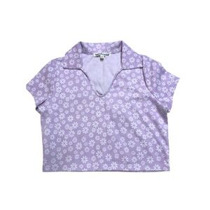 Wallflower Kids Girls Lavender Daisy Print Cropped Polo Shirt Top‎ Size L